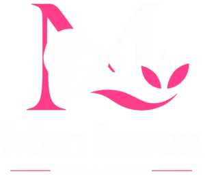 Men Haven Wellness logo with a stylish male figure and pink and white design.